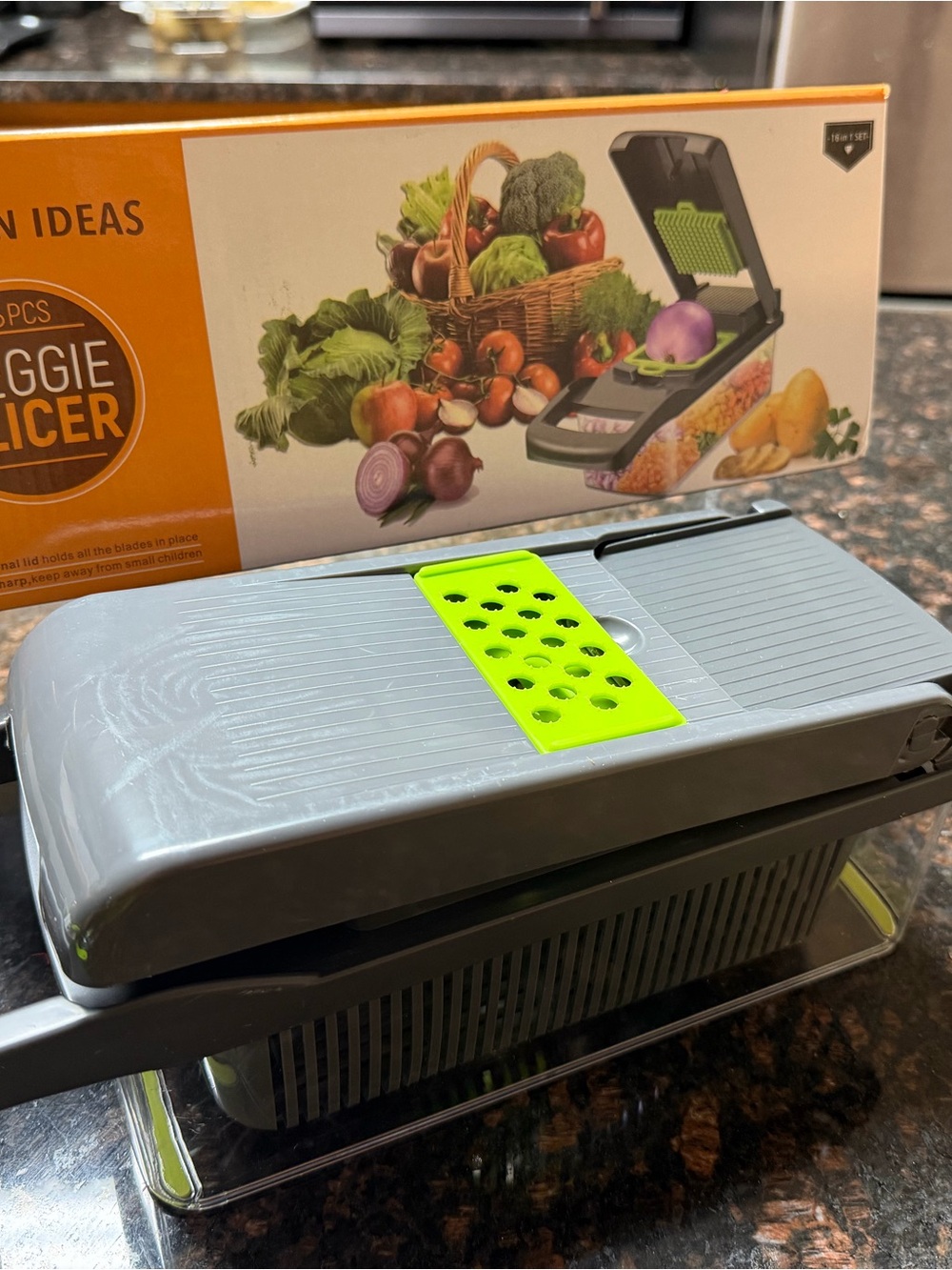 Multi-Function Vegetable Slicer and Mandoline - Gray with Green Accent